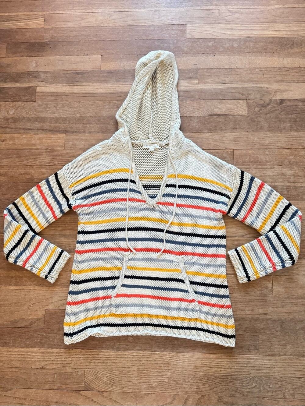 Lovestitch Women's Cream Multi Striped Knit Hoodie Sweater - Size S
 b15